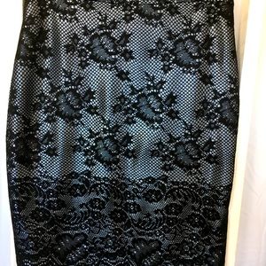 Pencil Skirt - Metal Blue with Black Crochet overlay - Size 2 - The Limited